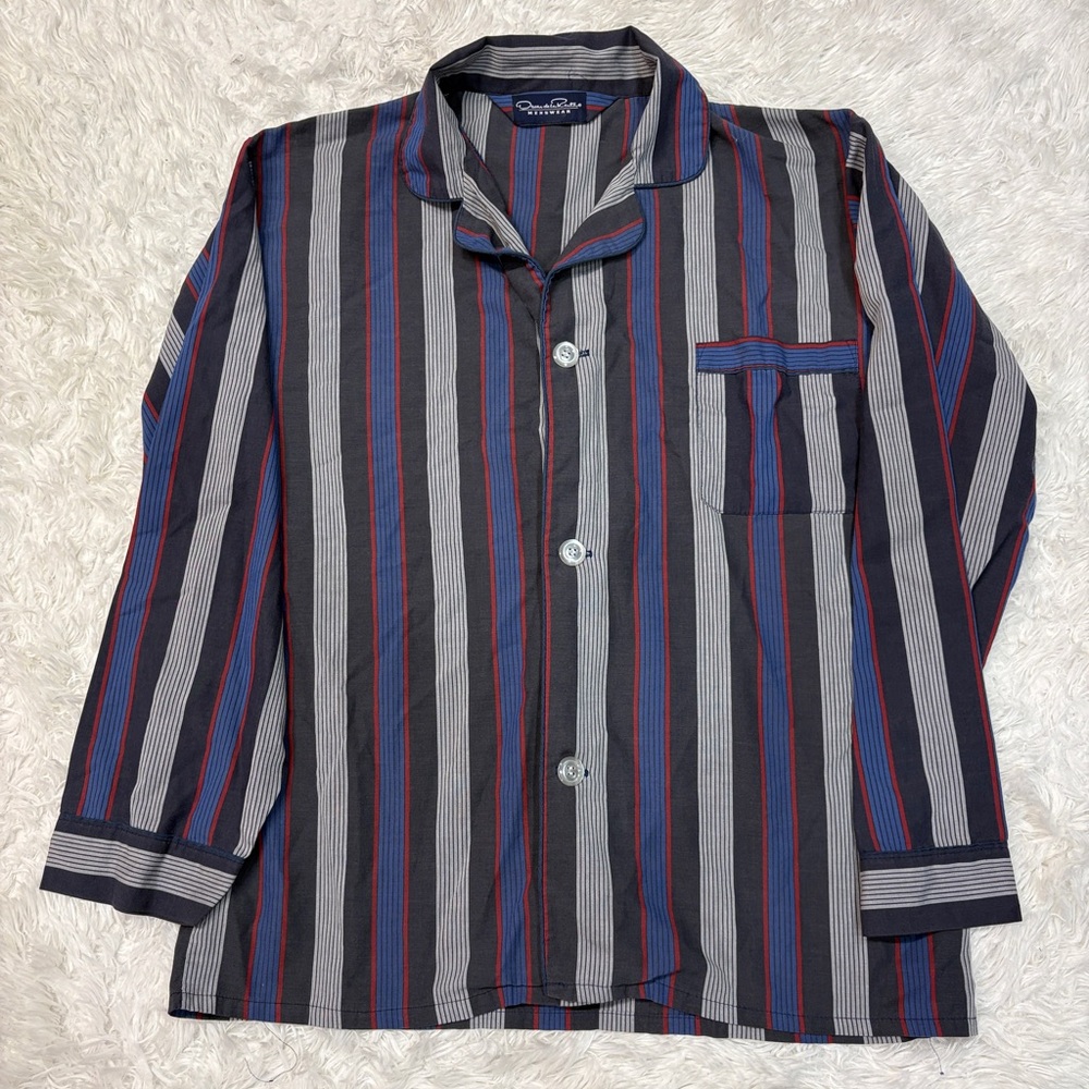 Oscar De La Renta Striped Pajama Top Red & Blue